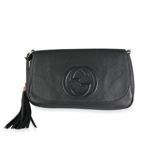 Gucci Black Grained Calfskin Soho Flap Crossbody Bag